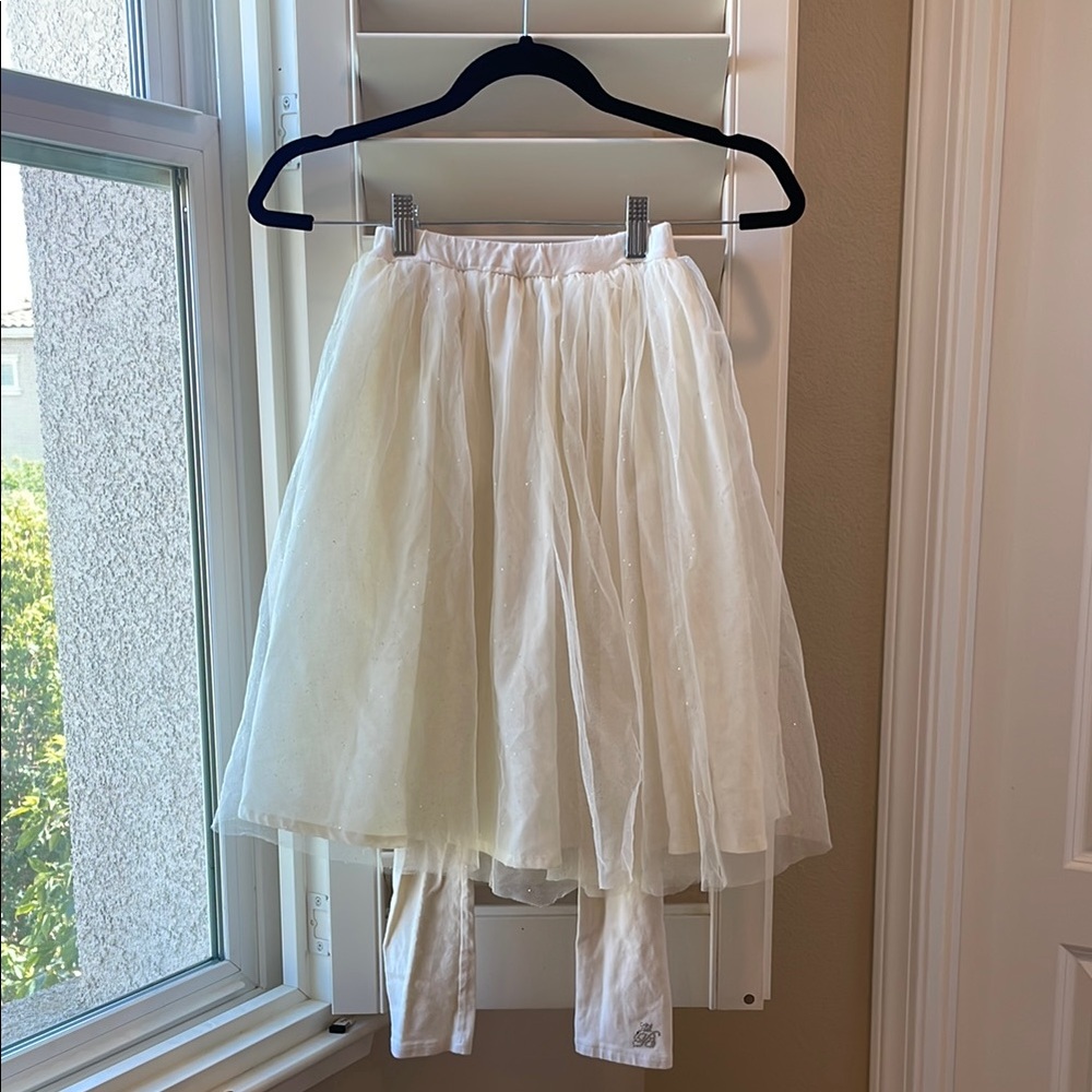 Korean White Glitter Tulle Skirt with Pants